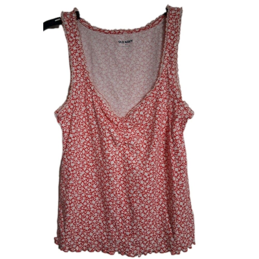 NWT Women's Old Navy Fitted Ribbed Cinched Front Tank Top Size XXL Red Floral